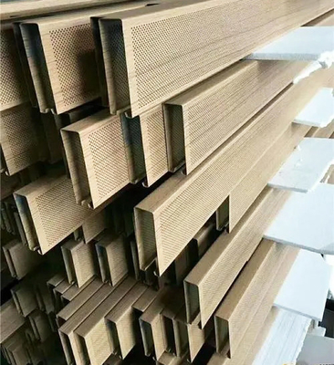 Defletor de madeira em forma de U teto acústico de alumínio perfurado 1,0 mm de espessura